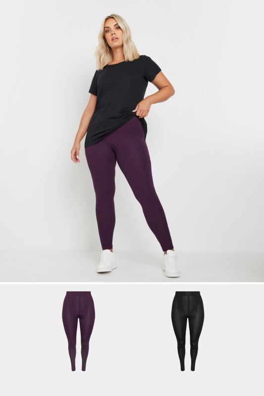 evans YOURS 2 PACK Curve Burgundy Red & Black Soft Touch Stretch Leggings