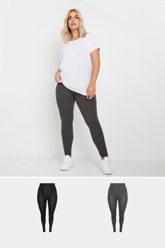 evans YOURS 2 PACK Curve Charcoal Grey & Black Soft Touch Stretch Leggings