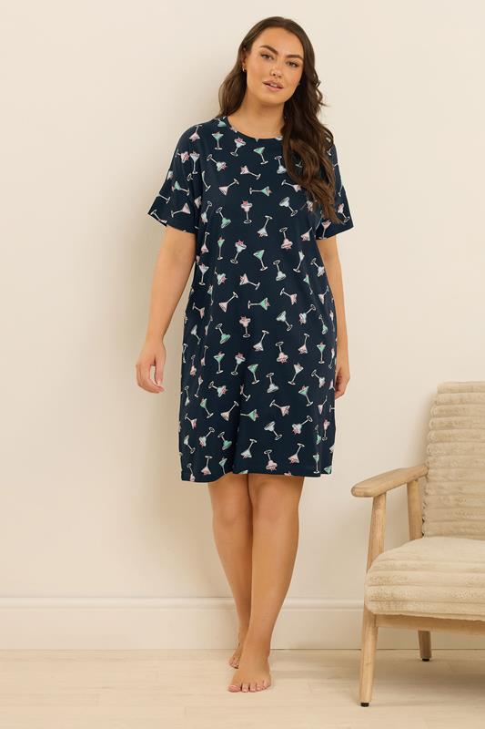 Evans YOURS 2 PACK Curve Green Cocktail Print Sleep Tee Nightdresses