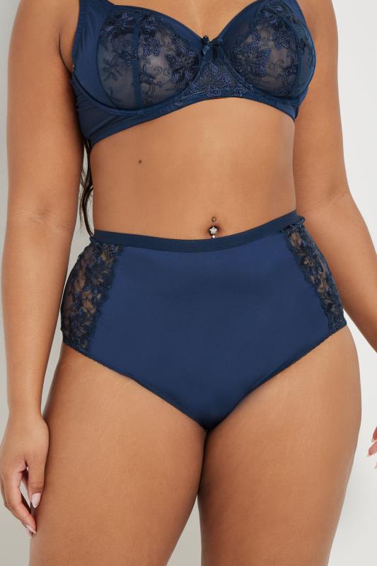 Evans YOURS 2 PACK Curve Navy Blue & White Embroidered Full Briefs