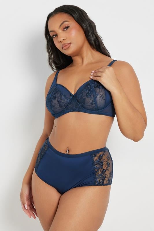 Evans YOURS 2 PACK Curve Navy Blue & White Embroidered Full Briefs