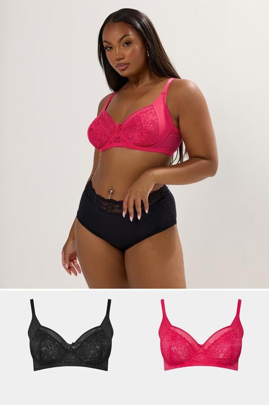 evans YOURS 2 PACK Curve Pink & Black Lace Mesh Underwired Bras