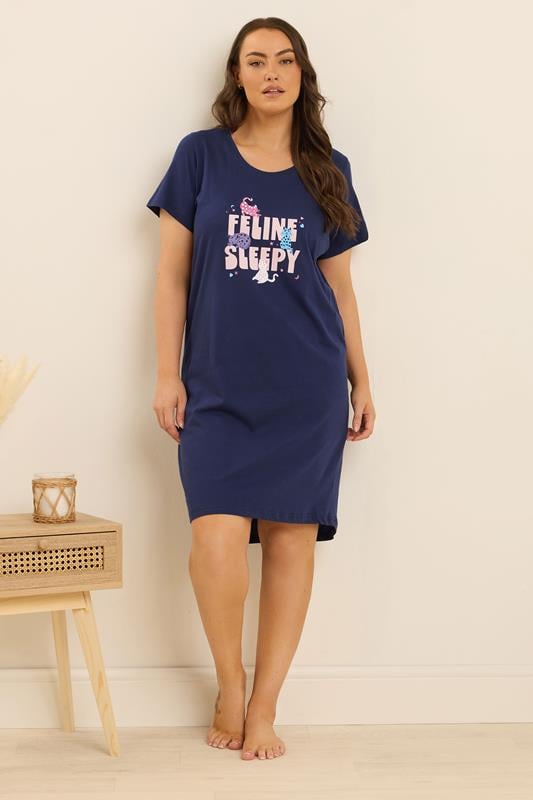 Evans YOURS 2 PACK Curve Pink & Blue Cat Print Nightdresses