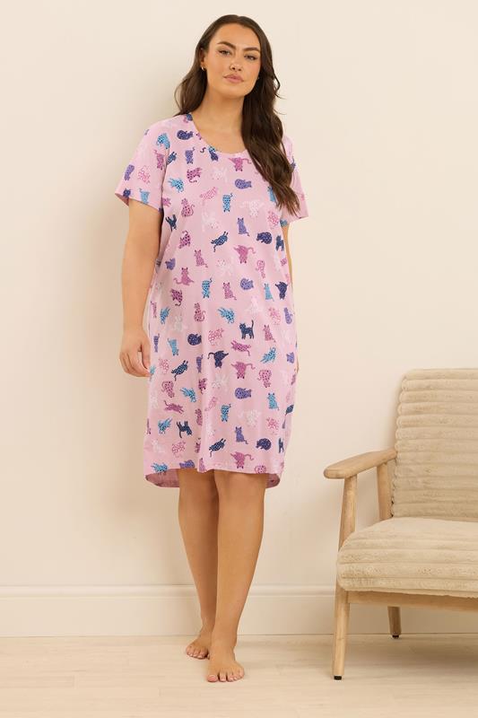 Evans YOURS 2 PACK Curve Pink & Blue Cat Print Nightdresses