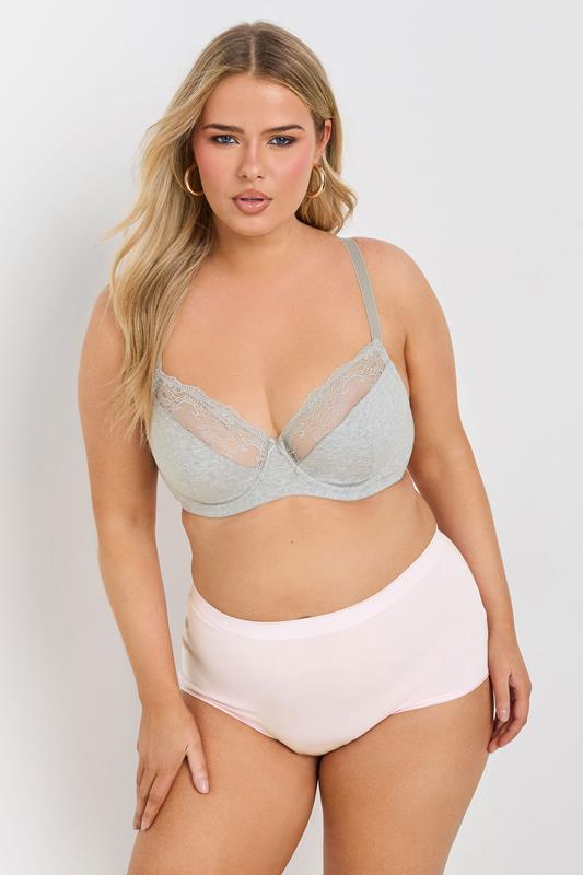 Evans YOURS 2 PACK Curve Pink & Grey Cotton Underwired Lace Bras