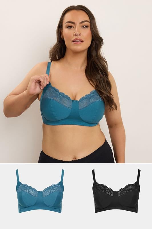 evans YOURS 2 PACK Curve Teal Green & Black Underwired Lace Bras