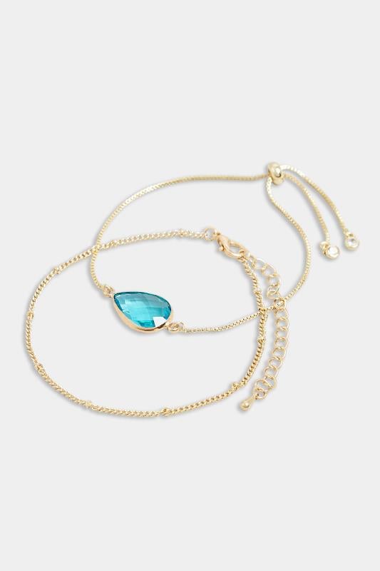 Evans Yours 2 PACK Gold & Blue Tear Drop Chain Bracelet