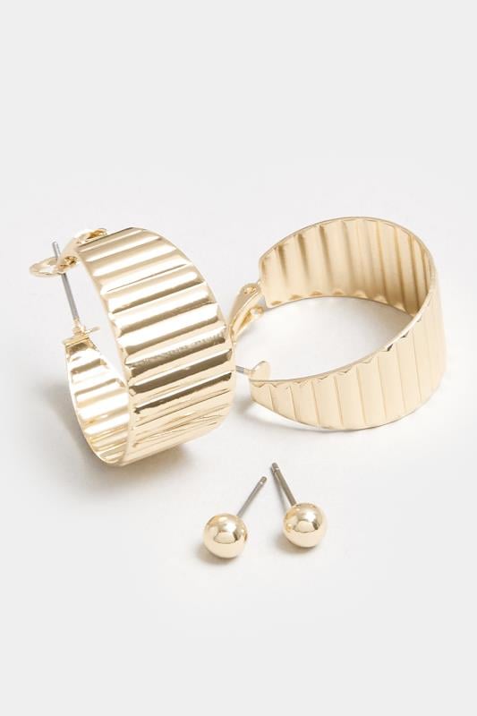 Evans Yours 2 PACK Gold Textured Hoop Stud Earrings Set