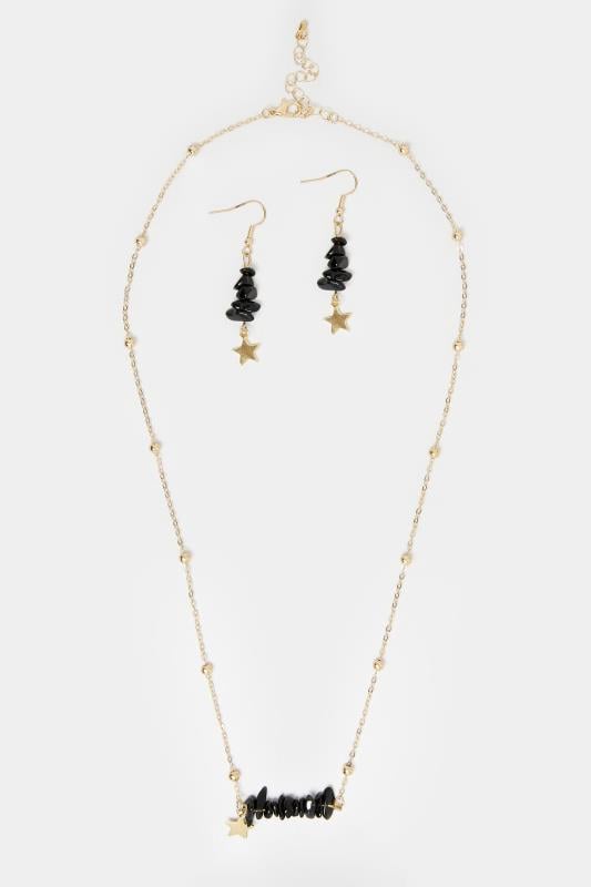 Evans Yours 2 PACK Gold Tone Stone Star Necklace & Earring Set