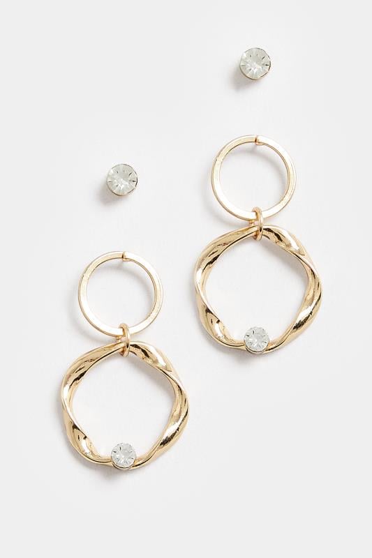 Evans Yours 2 PACK Gold Tone Twisted Circle & Stud Earring Set