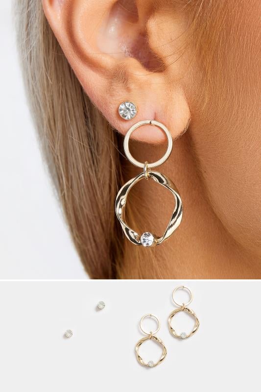 evans Yours 2 PACK Gold Tone Twisted Circle & Stud Earring Set