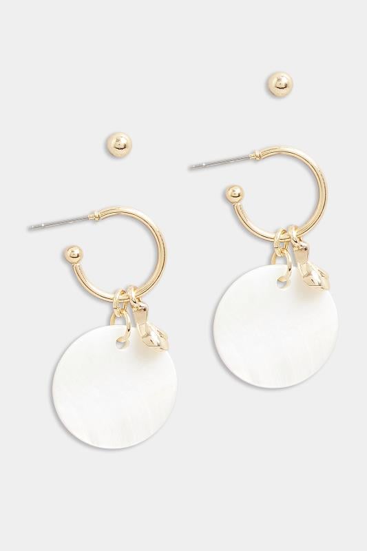 Evans Yours 2 PACK Gold & White Shell Drop Hoop Earrings