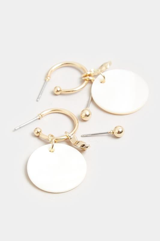 Evans Yours 2 PACK Gold & White Shell Drop Hoop Earrings