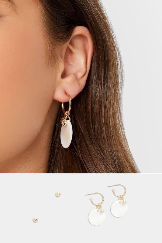 evans Yours 2 PACK Gold & White Shell Drop Hoop Earrings