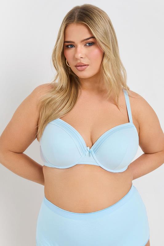 Evans YOURS 2 PACK Grey Marl & Blue Lace Trim Padded Bra