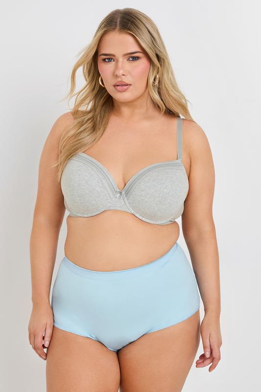 Evans YOURS 2 PACK Grey Marl & Blue Lace Trim Padded Bra