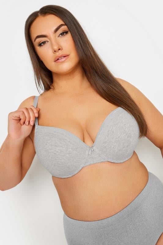 Evans YOURS 2 PACK Grey Marl & Pink Lace Trim Padded Bra