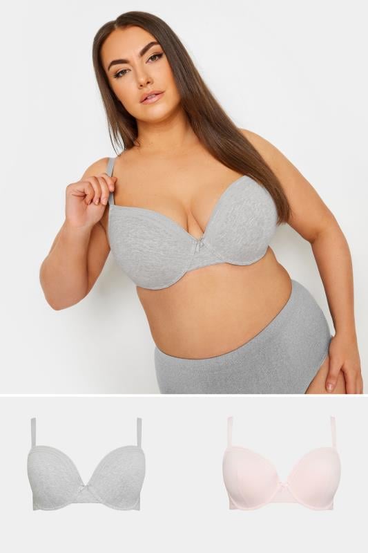 evans YOURS 2 PACK Grey Marl & Pink Lace Trim Padded Bra