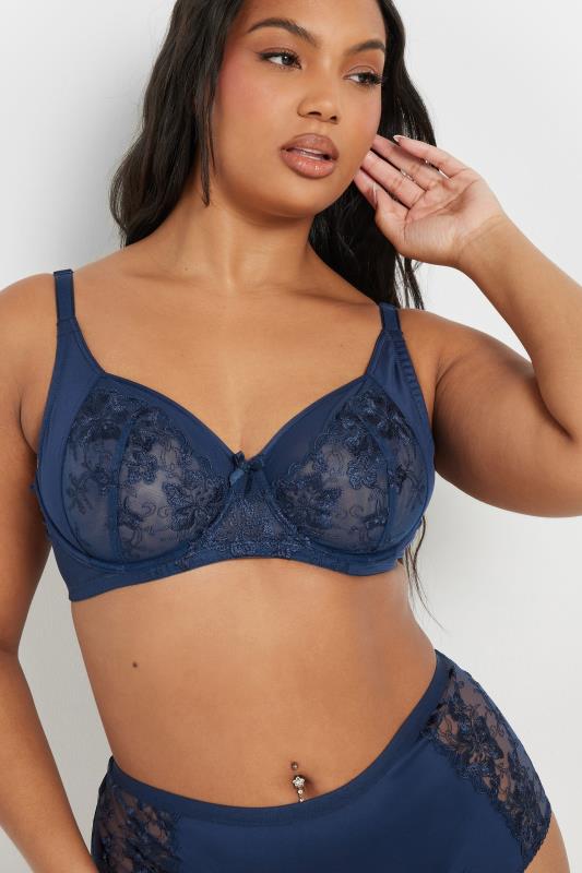 Evans YOURS 2 Pack Navy Blue & White Floral Embroidered Underwired Bras