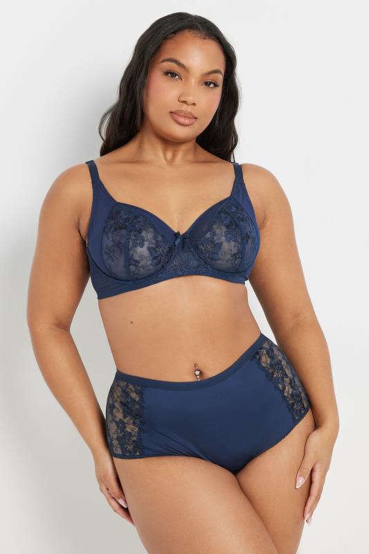 Evans YOURS 2 Pack Navy Blue & White Floral Embroidered Underwired Bras