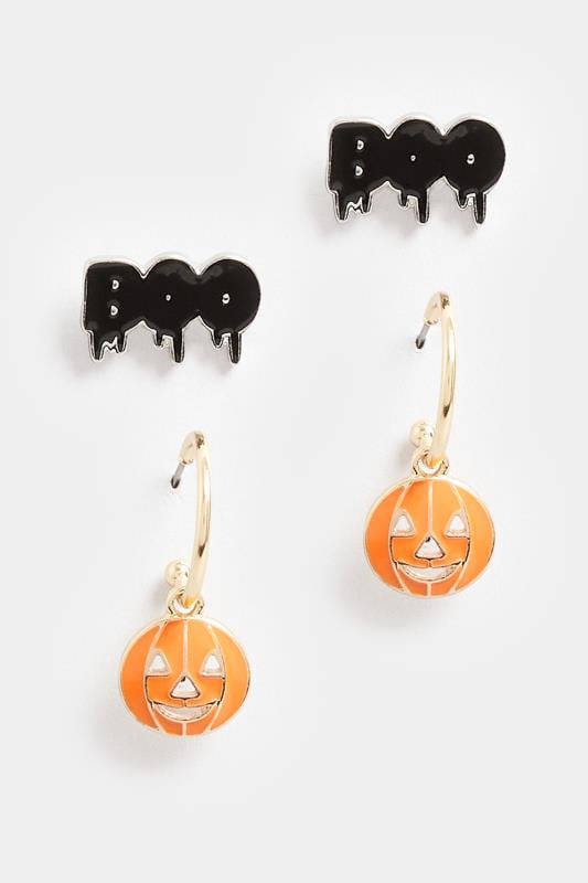 Evans Yours 2 PACK Orange Pumpkin Halloween Hoop Earrings Set