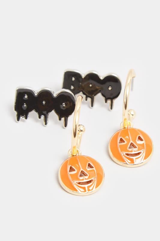 Evans Yours 2 PACK Orange Pumpkin Halloween Hoop Earrings Set