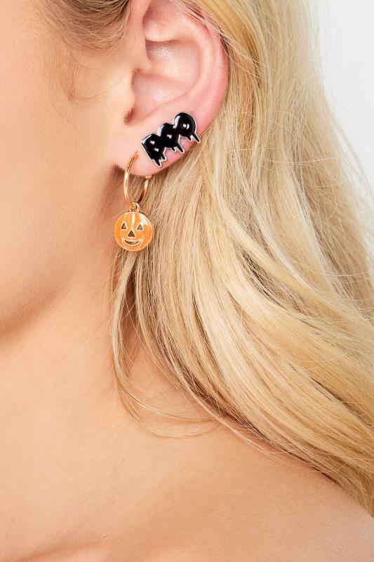 evans Yours 2 PACK Orange Pumpkin Halloween Hoop Earrings Set