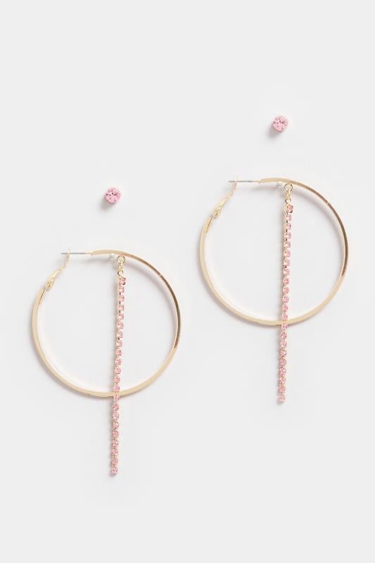 Evans Yours 2 PACK Pink & Gold Tone Diamante Stud And Hoop Earring Set