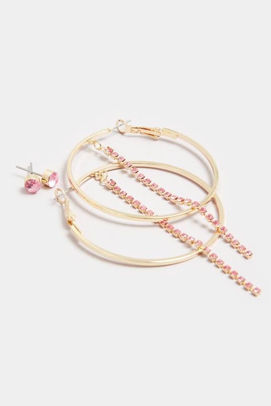 Evans Yours 2 PACK Pink & Gold Tone Diamante Stud And Hoop Earring Set