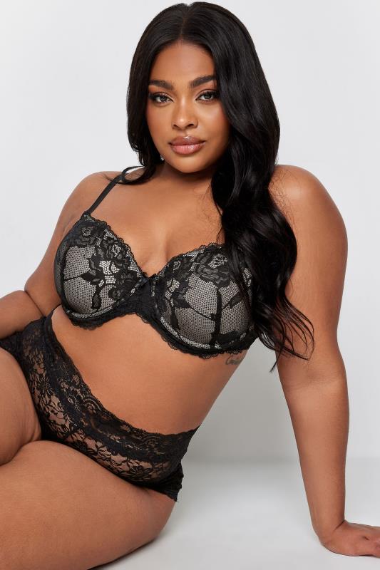 Evans Yours 2 PACK Purple & Black Satin Lace Padded Bras