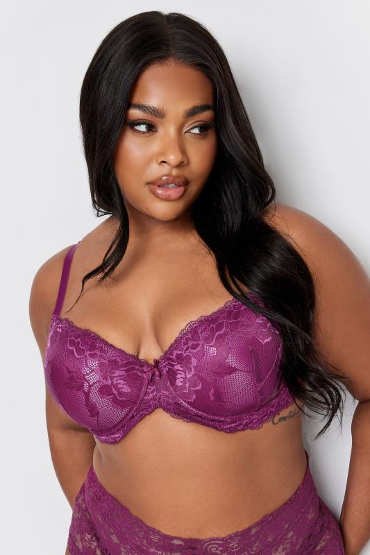 Evans Yours 2 PACK Purple & Black Satin Lace Padded Bras