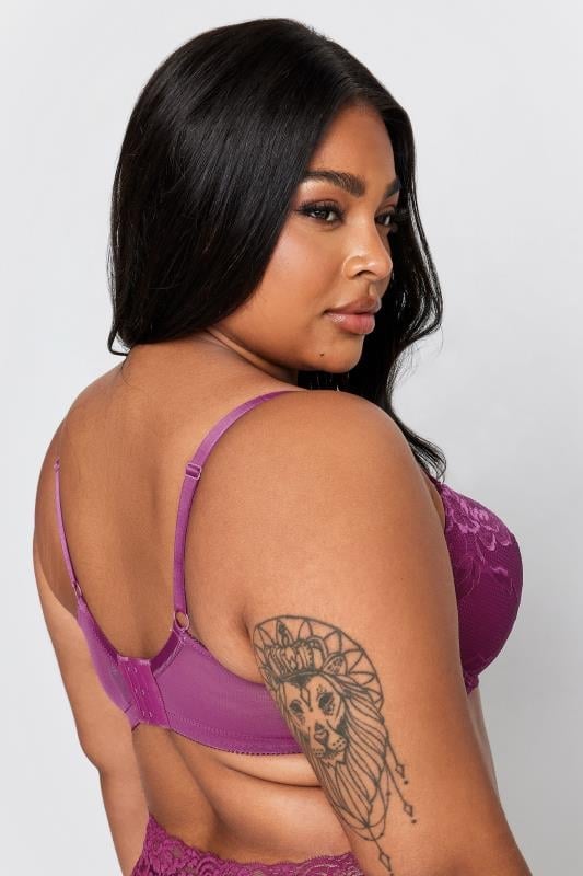 Evans Yours 2 PACK Purple & Black Satin Lace Padded Bras
