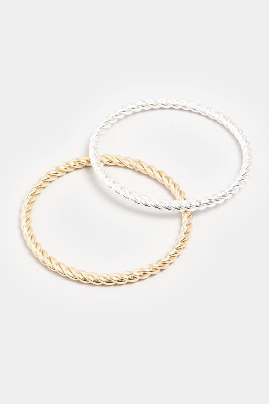 Evans Yours 2 PACK Silver & Gold Tone Twist Bangle Set