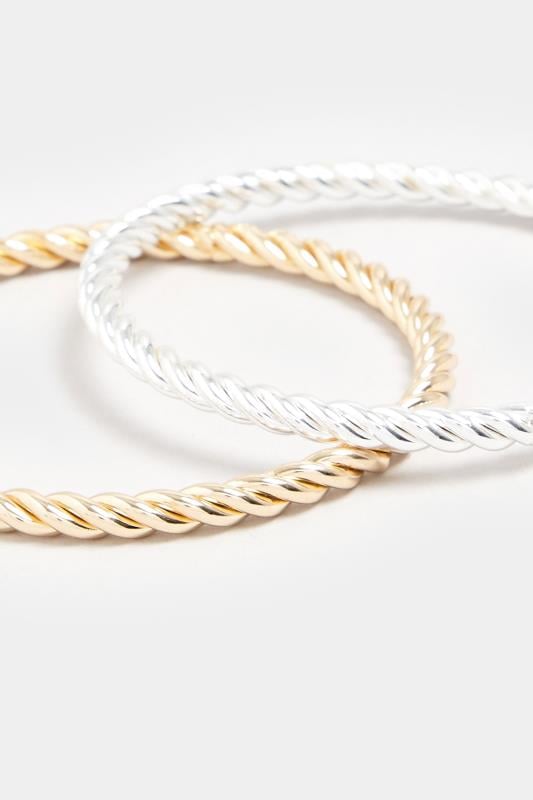 Evans Yours 2 PACK Silver & Gold Tone Twist Bangle Set