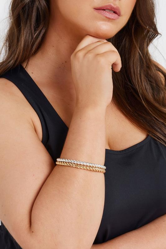 evans Yours 2 PACK Silver & Gold Tone Twist Bangle Set