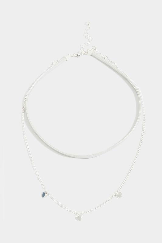 Evans Yours 2 PACK Silver Heart Choker Necklace Set
