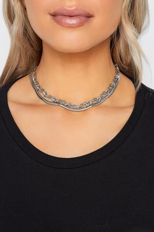 evans Yours 2 PACK Silver Knot Chain Choker Necklace