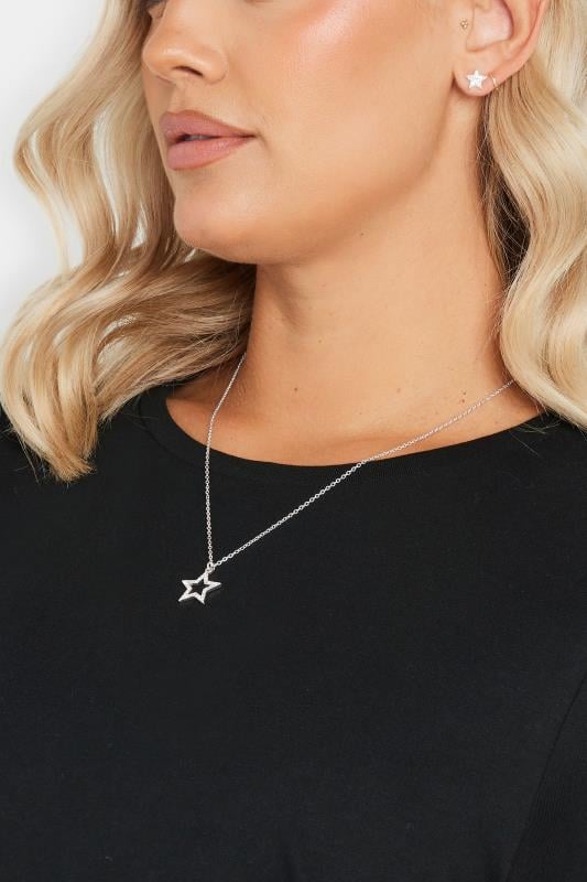 evans Yours 2 PACK Silver Tone Diamante Star Necklace & Earring Set