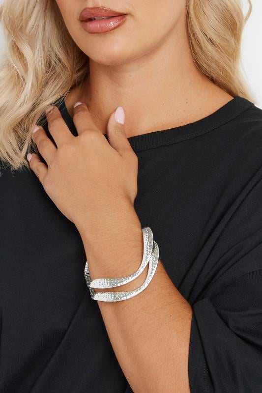 evans Yours 2 PACK Silver Tone Textured Bangle Bracelets
