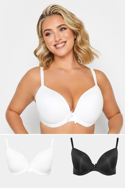 evans YOURS 2 PACK White & Black Plunge Microfibre Bras