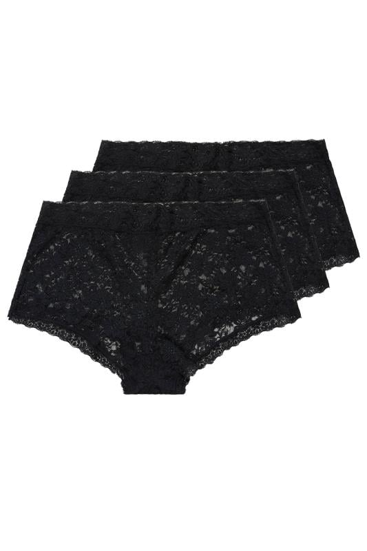 Evans YOURS 3 PACK Curve Black Lace Mid Rise Shorts