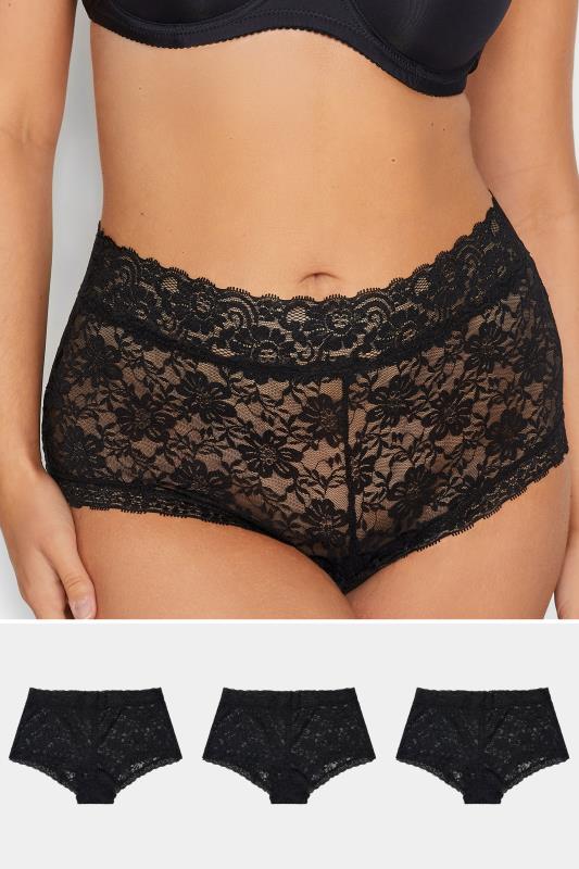 evans YOURS 3 PACK Curve Black Lace Mid Rise Shorts