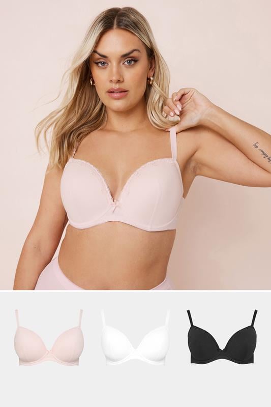 evans YOURS 3 PACK Curve Black & Pink Cotton Padded Lace Bras
