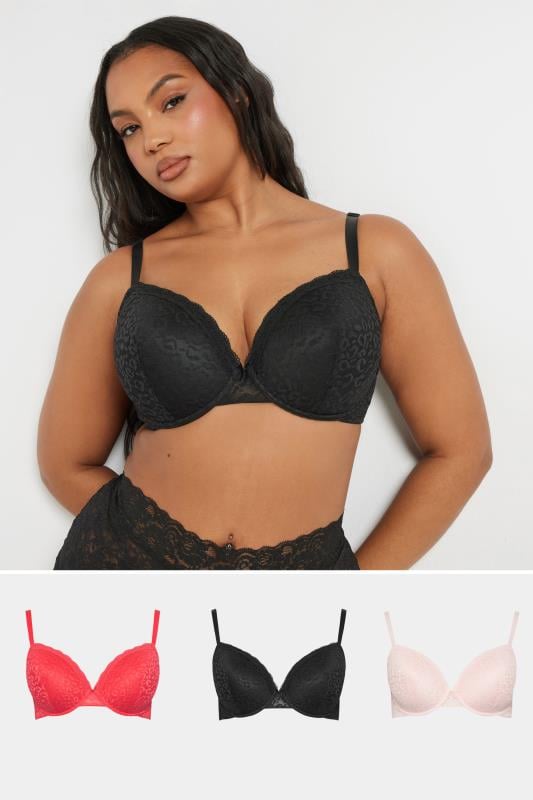 evans YOURS 3 PACK Curve Black & Pink Leopard Padded Bras