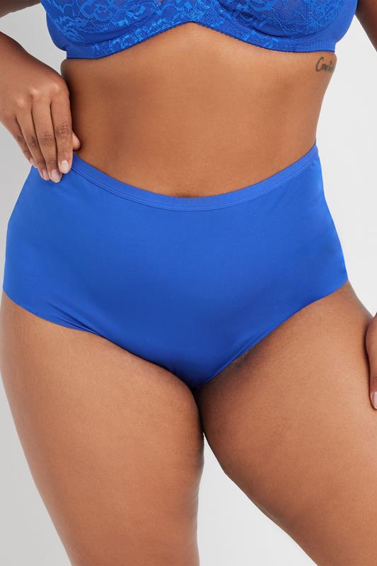 Evans YOURS 3 PACK Curve Blue & White Lace Back High Waisted Knickers