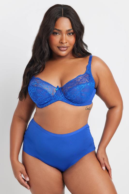 Evans YOURS 3 PACK Curve Blue & White Lace Back High Waisted Knickers