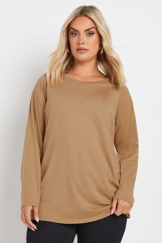 Evans YOURS 3 PACK Curve Natural Brown & Red Long Sleeve T-Shirts