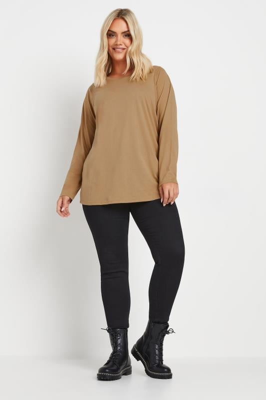 Evans YOURS 3 PACK Curve Natural Brown & Red Long Sleeve T-Shirts