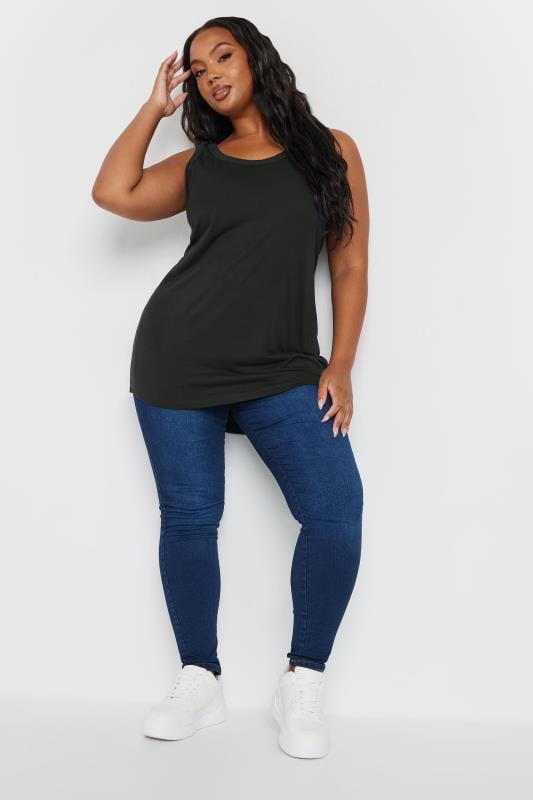 Evans YOURS 3 PACK Curve Navy Blue & Black Core Vest Tops