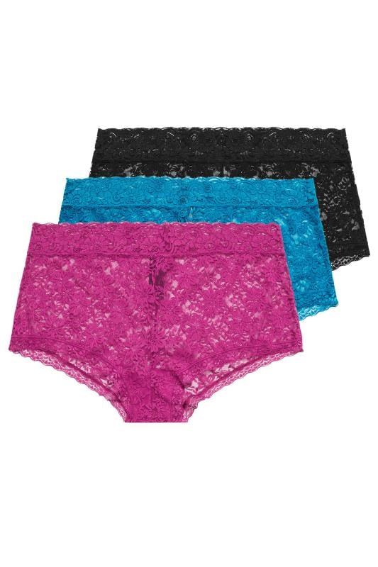Evans YOURS 3 PACK Curve Pink & Blue Lace Mid Rise Shorts